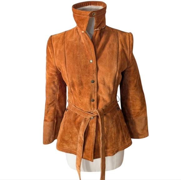 VTG Leatherscapade suede belted, snap up jacket W  pile furry interior. Small - Picture 2 of 16